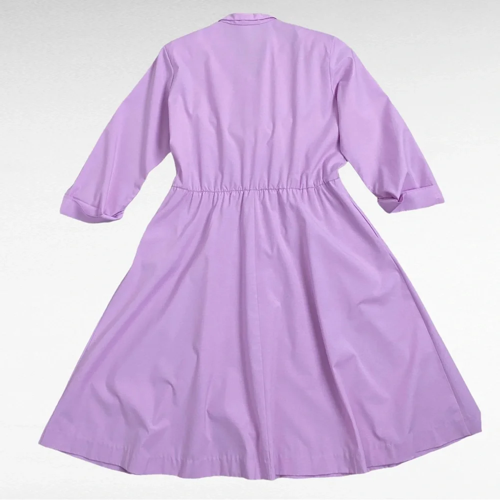 VINTAGE 80s Willi California Lavender Belted Retro Button Down Shirt Dress - Picture 8 of 10